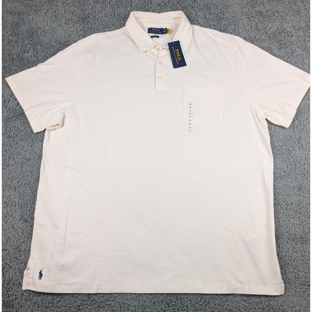 Polo Ralph Lauren Chic Cream Polo Shirt Men's XXL Cotton/Linen Blend Pocket New!